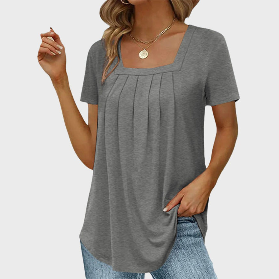 Hilda | Women's Square Neck Pleated Front Blouse in Gray