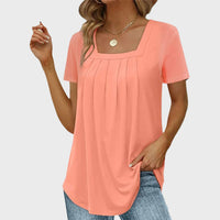 Hilda | Women's Square Neck Pleated Front Blouse in Pink
