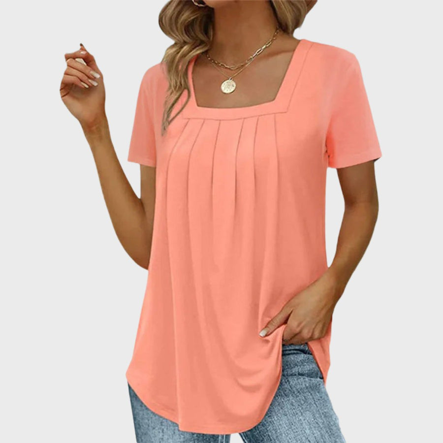 Hilda | Women's Square Neck Pleated Front Blouse in Pink