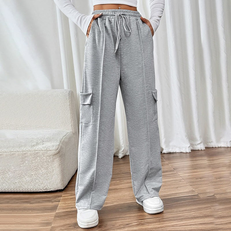 Hildeburg | Women's Elastic Waist Pockets Comfortable Pants – Dress Pants in Gray