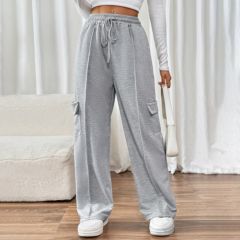 Hildeburg | Women's Elastic Waist Pockets Comfortable Pants – Dress Pants in Gray