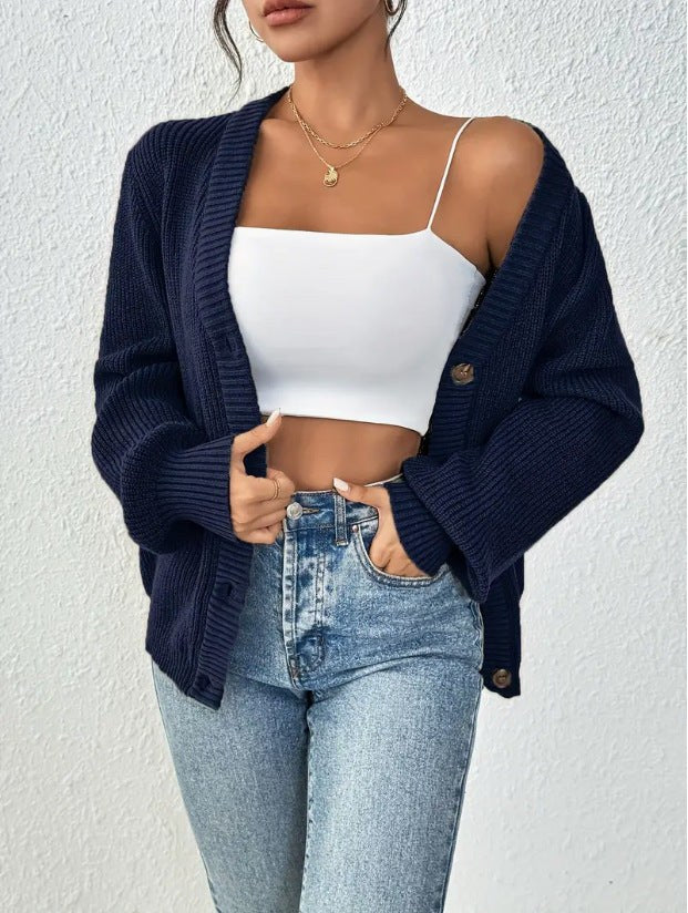 Hildegard | Women's Knit Cardigan in Dark Blue