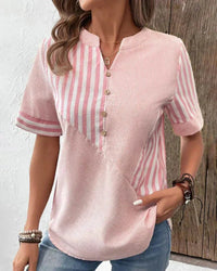 Hildegard | Women's Stripe Patchwork Design Blouse in Pink