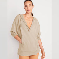 Hildegunde | Women's Asymmetric Pockets Hooded Hoodie in Apricot