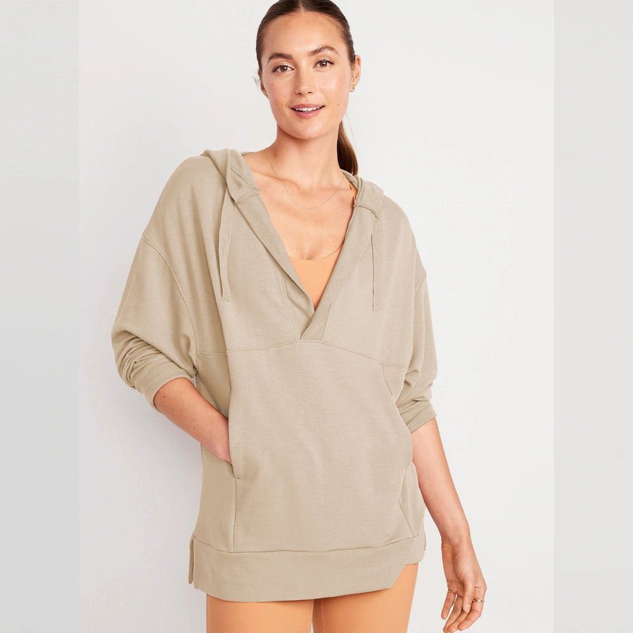 Hildegunde | Women's Asymmetric Pockets Hooded Hoodie in Apricot