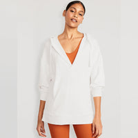 Hildegunde | Women's Asymmetric Pockets Hooded Hoodie in Eggshell