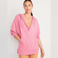 Hildegunde | Women's Asymmetric Pockets Hooded Hoodie in Pink