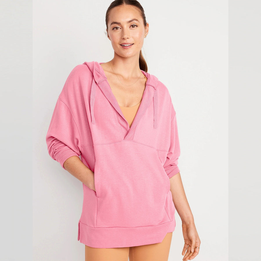 Hildegunde | Women's Asymmetric Pockets Hooded Hoodie in Pink