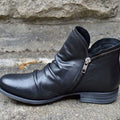 Holly | Women's Leather Ruched Side-Zip Low-Heel Ankle Boots
