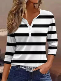 Honor | Women's Striped V-Neck Blouse in Black