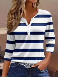 Honor | Women's Striped V-Neck Blouse in Blue
