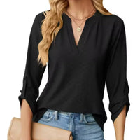 Honora | Women's Textured V-Neck Blouse in Black
