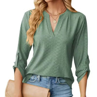 Honora | Women's Textured V-Neck Blouse in Green