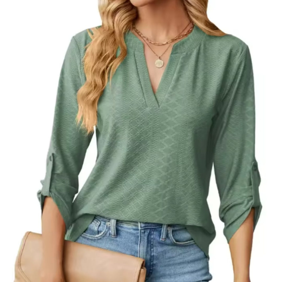 Honora | Women's Textured V-Neck Blouse in Green