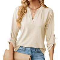 Honora | Women's Textured V-Neck Blouse in White
