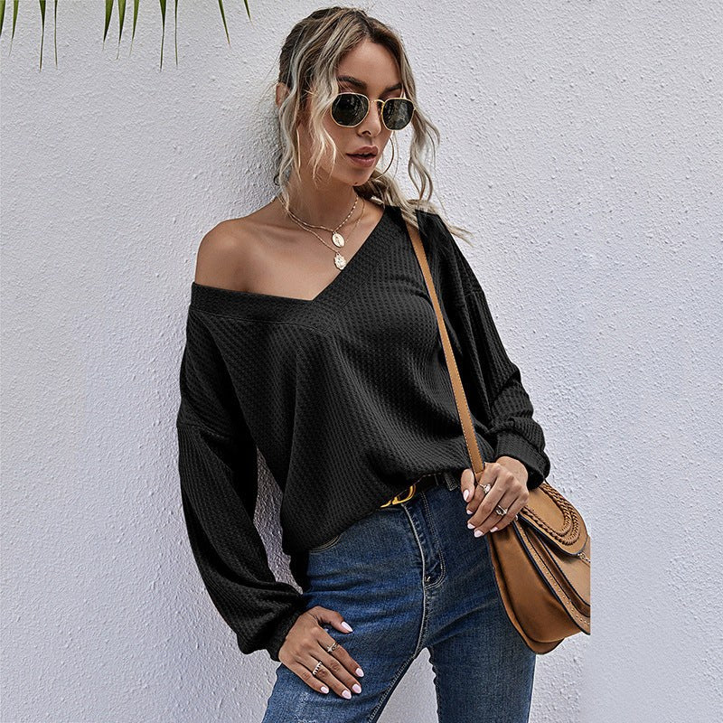 Honoria | Women's V-Neck Oversized Sweater in Black