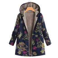 Honoria | Women's Hooded Floral Print Jacket in Navy Blue