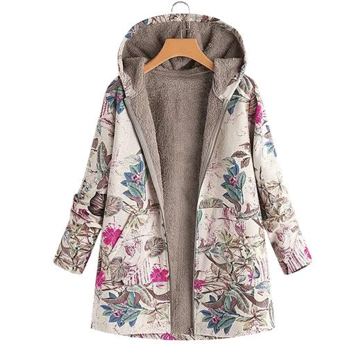 Honoria | Women's Hooded Floral Print Jacket in White