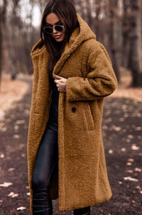 Hope | Women's Oversized Hooded Faux Fur Longline Winter Coat in Caramel