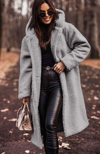 Hope | Women's Oversized Hooded Faux Fur Longline Winter Coat in Gray