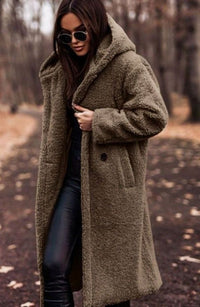 Hope | Women's Oversized Hooded Faux Fur Longline Winter Coat in Khaki