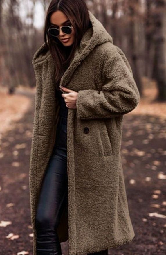 Hope | Women's Oversized Hooded Faux Fur Longline Winter Coat in Khaki