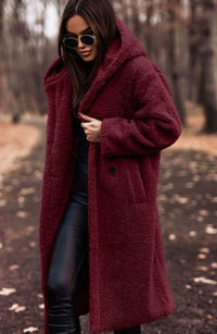 Hope | Women's Oversized Hooded Faux Fur Longline Winter Coat in Red