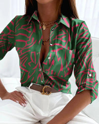 Hortense | Women's V-Neck Graphic Pattern Blouse in Dark Green