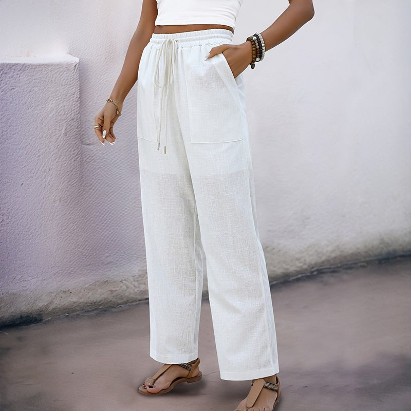Hrefna | Women's Pockets Comfortable Casual Pants – Dress Pants in Beige
