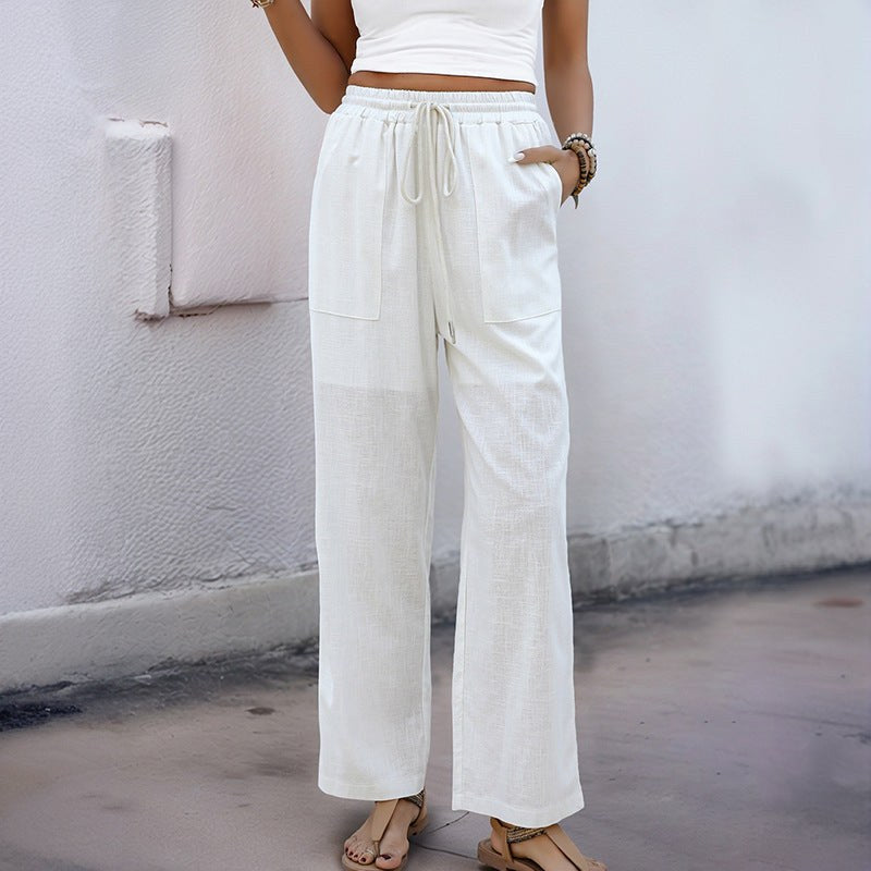 Hrefna | Women's Pockets Comfortable Casual Pants – Dress Pants in Beige
