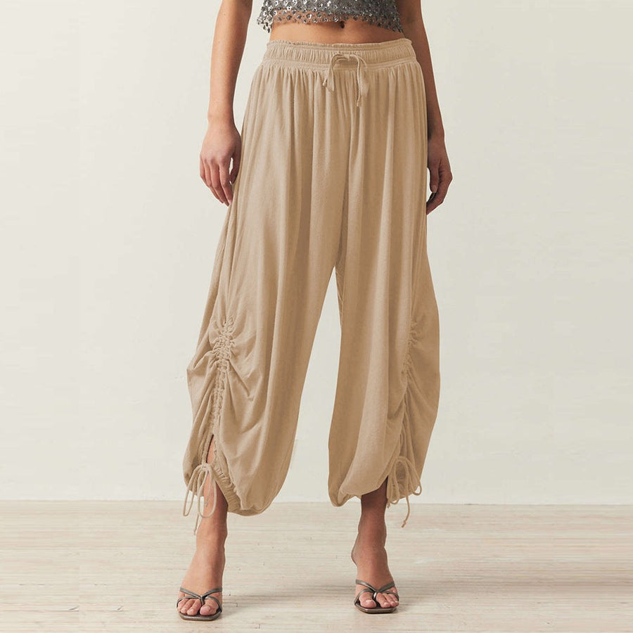 Hulda | Women's Ruffle Detail Comfortable Pants – Dress Pants in Khaki
