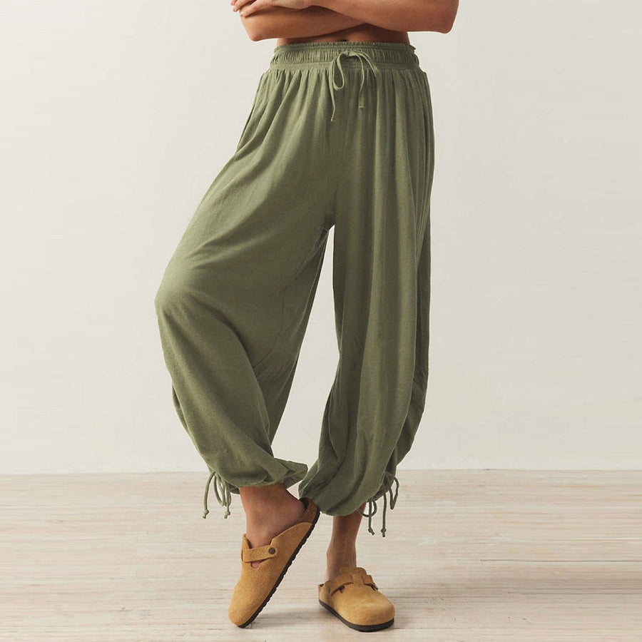 Hulda | Women's Ruffle Detail Comfortable Pants – Dress Pants in Olive Green