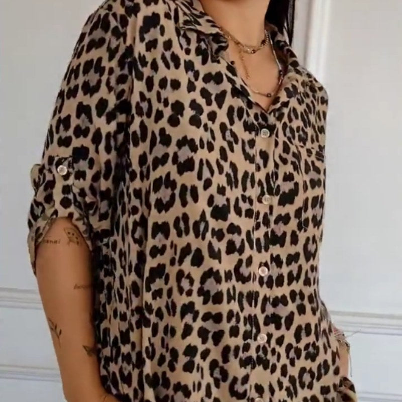 Hyacinth | Women's V-Neck Leopard Print Blouse