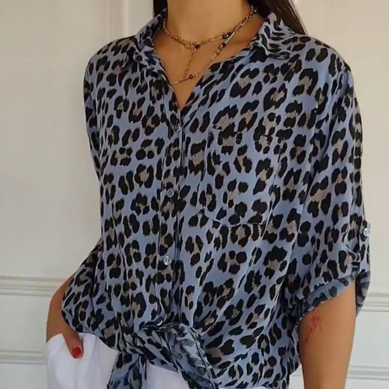 Hyacinth | Women's V-Neck Leopard Print Blouse