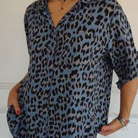 Hyacinth | Women's V-Neck Leopard Print Blouse in Blue