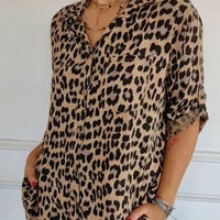 Hyacinth | Women's V-Neck Leopard Print Blouse in Brown