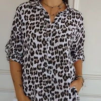 Hyacinth | Women's V-Neck Leopard Print Blouse in White