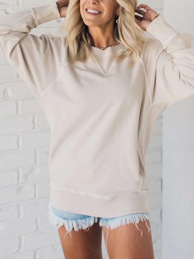 Hypatia | Women's V-Neck Pockets Sweatshirt in Apricot