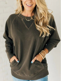 Hypatia | Women's V-Neck Pockets Sweatshirt in Dark Brown