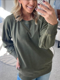Hypatia | Women's V-Neck Pockets Sweatshirt in Olive Green