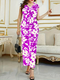 Iantha | Women's V-Neck Floral Elegant Maxi Dress in Purple