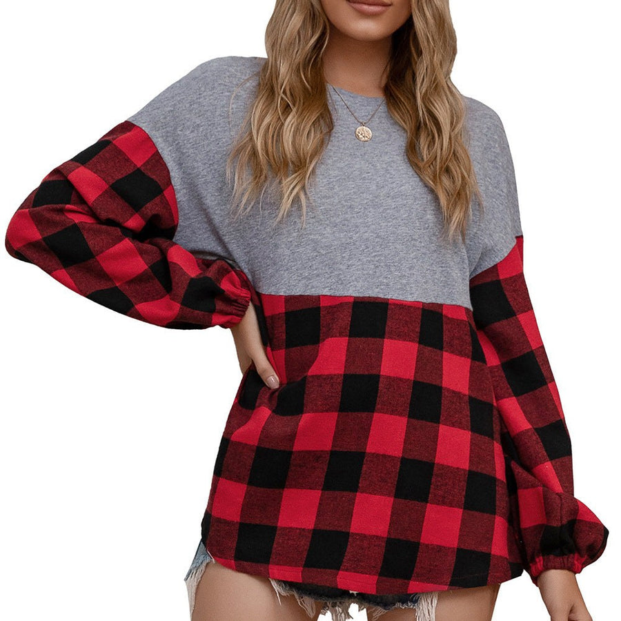 Iantheia | Women's Plaid Oversized Voluminous Sweater in Red