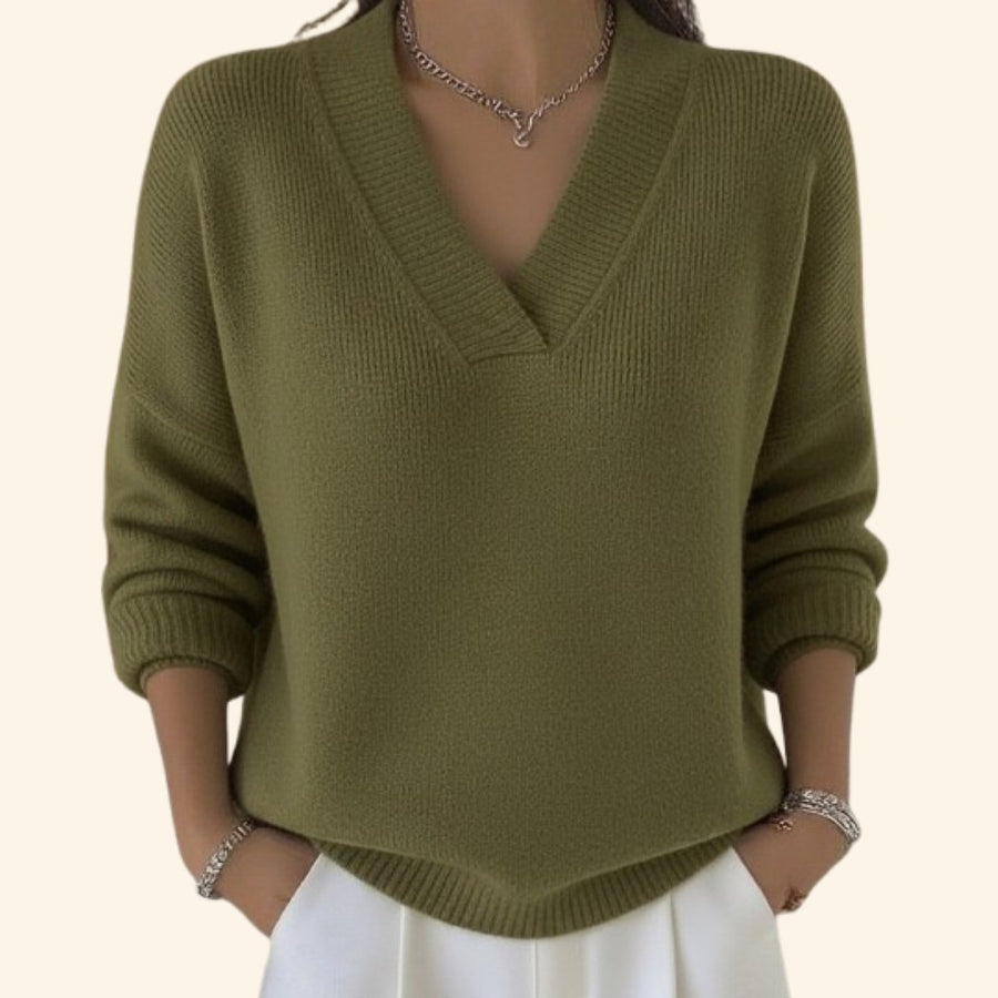 Ida | Women's V-Neck Long Sleeve Blouse in Green