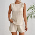 Idabelle | Women's Textured Short Sleeve Pockets Comfortable Two-Piece Set