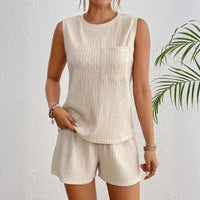 Idabelle | Women's Textured Short Sleeve Pockets Comfortable Two-Piece Set