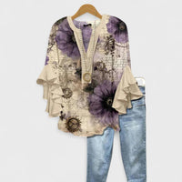 Idalia | Women's V-Neck Ruffle Sleeve Blouse in Beige