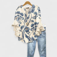 Idalia | Women's V-Neck Ruffle Sleeve Blouse in White