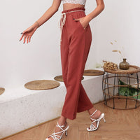Idelisa | Women's Elastic Waist Drawstring Comfortable Fashionable Dress Pants in Mahogany