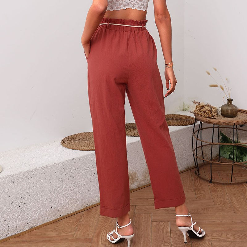 Idelisa | Women's Elastic Waist Drawstring Comfortable Fashionable Dress Pants in Mahogany