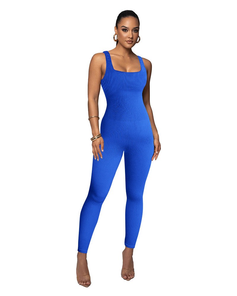 Idonea | Women's Bodycon Knit Jumpsuit in Blue